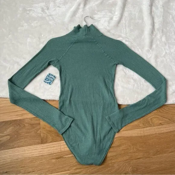 Free People Intimately All You Want Bodysuit waffleknit bodysuit green new xs - Picture 8 of 11